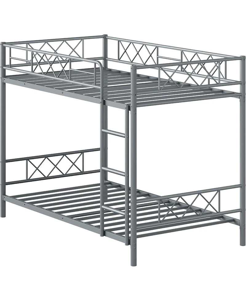 Bunk Bed Twin Over with Extra High Guardrail, Heavy Duty Metal Frame & Sturdy Slats, No Box Spring Needed, Space Saver, Gray