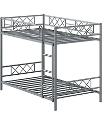 Bunk Bed Twin Over with Extra High Guardrail, Heavy Duty Metal Frame & Sturdy Slats, No Box Spring Needed, Space Saver, Gray