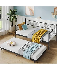 gaomon Metal Daybed with Trundle Bed, Modern Twin Sofa Bed Steel Slat Support, Space Saving Frame for Guest Room, Living Room