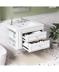 Sillysis 30" Wall Mounted Bathroom Vanity with Sink, Modern Mdf Cabinet, 2 Drawers and Open Shelves for Small Spaces