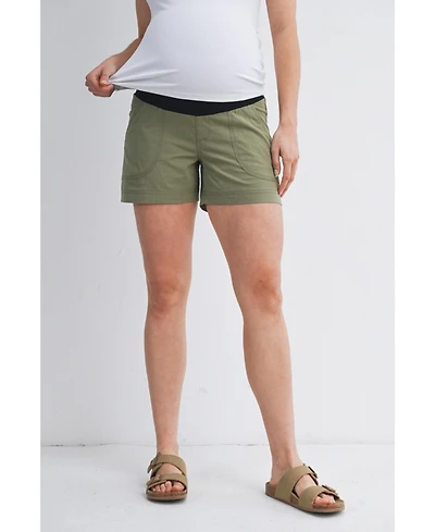 Hello Miz Women's Maternity Over-the-Belly Pull-On Shorts with Pockets