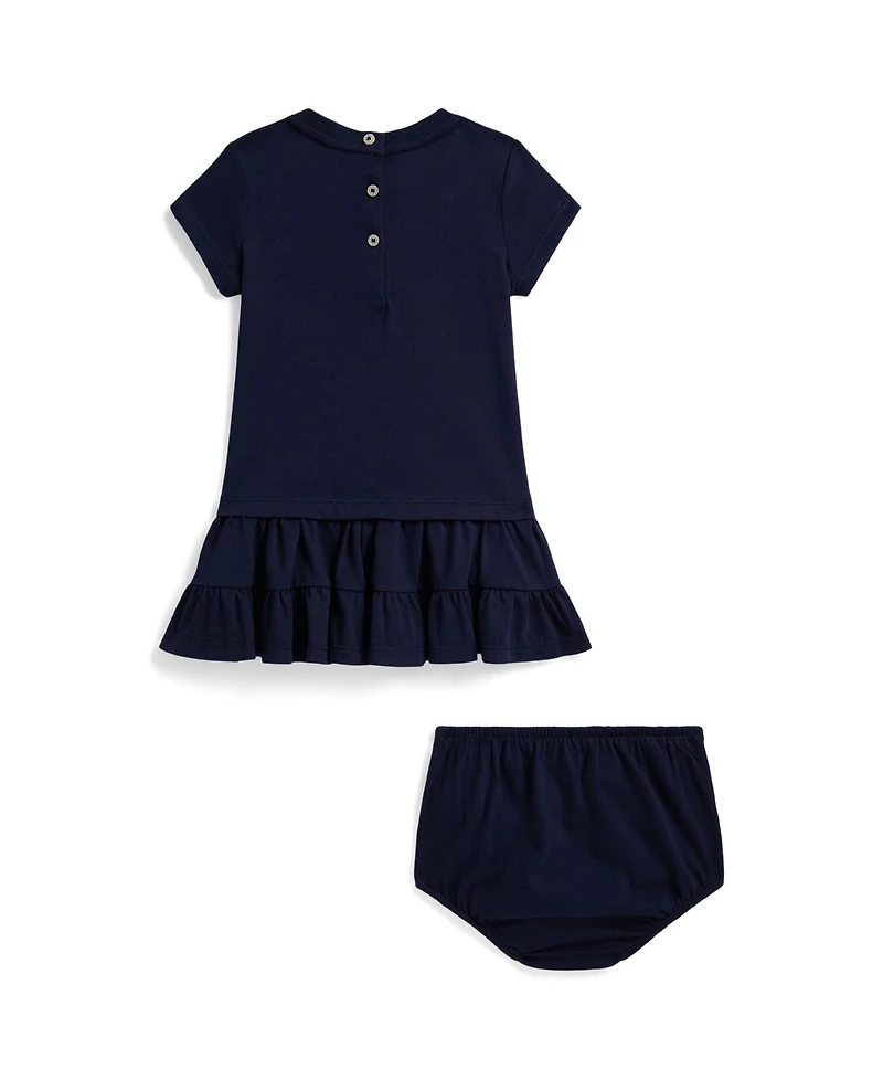 Polo Ralph Lauren Baby Girls' Short Sleeve Bear Tiered Dress and Bloomer 2-Piece Set