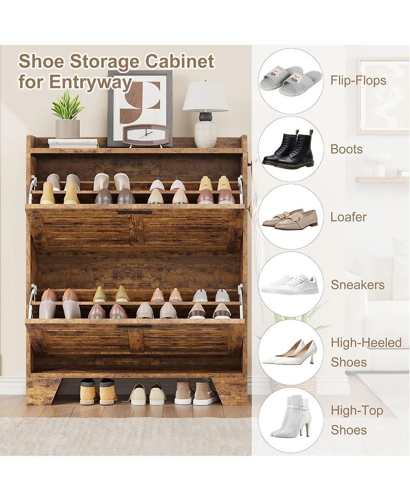gaomon Shoe Cabinet Storage with 2 Flip Drawers Freestanding Shoe Organizer with Hooks Narrow Shoe Cabinet Slim Hidden Shoe Cabinet for Entryway