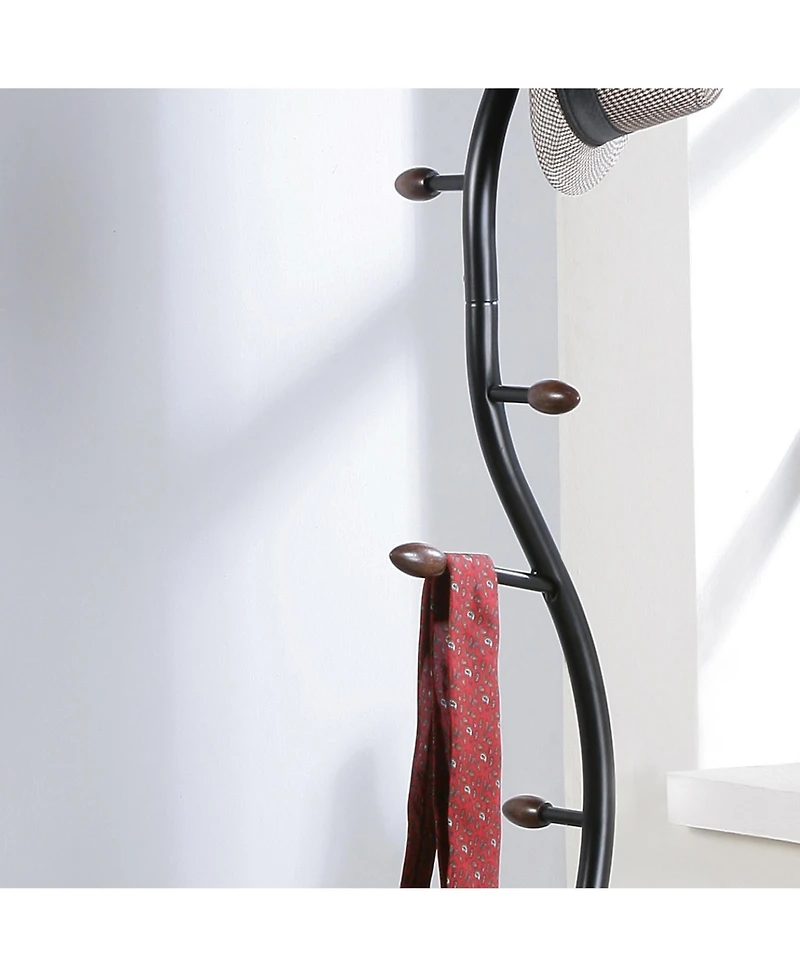Rainsken Metal Standing Coat Rack with 9 Hooks, Stable Round Base and Elegant Branch Design, Perfect for Coats and Hats for Entryway, Hallway