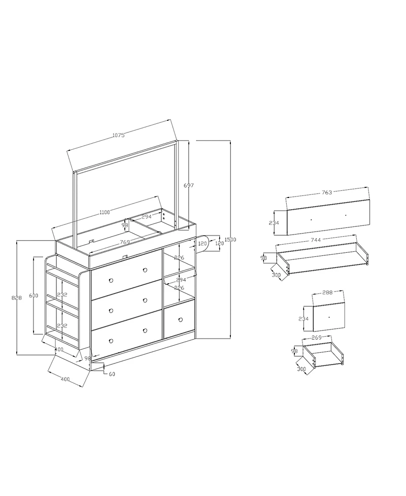 flynama Modern Baby Changing Table with Drying Rack 3 Deep Drawers and Storage Shelves Multi-Functional Nursery Dresse