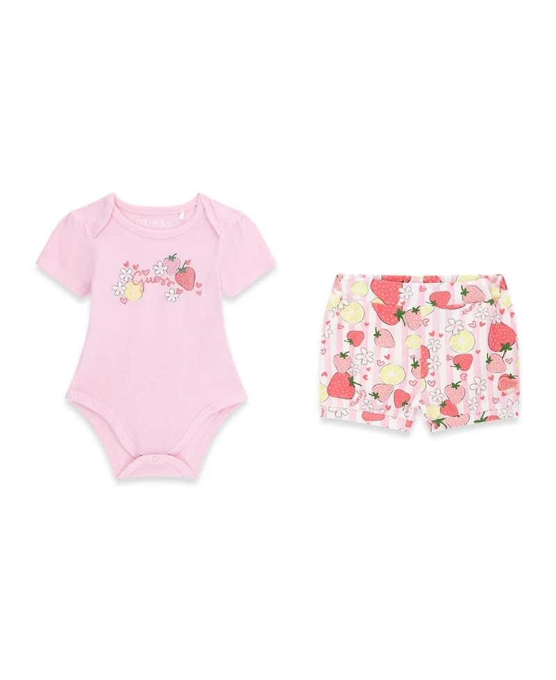 Guess Baby Girls' Stretch Jersey Short-Sleeve Bodysuit and Shorts, 2-Piece Set