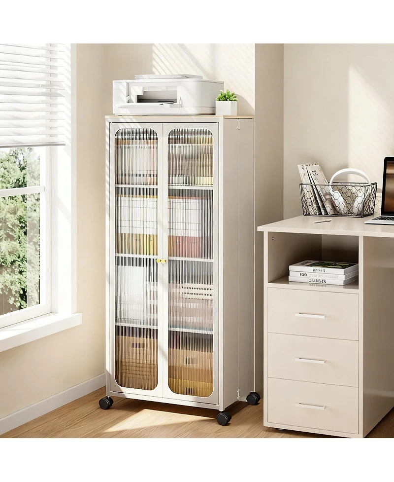 Yigii Tool-Free Assemble Metal Cabinet with Doors, Wheels, and Adjustable Shelves