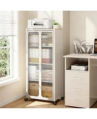 Yigii Tool-Free Assemble Metal Cabinet with Doors, Wheels, and Adjustable Shelves