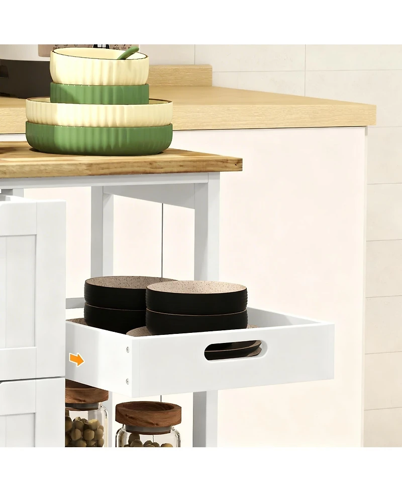 Yigii kitchen cart, beveled shelves with storage, solid wood top, adjustable shelves