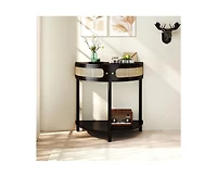 sumyeg 31.8" Corner Cabinet Side Table with 2 Rattan Storage and Bottom Shelf