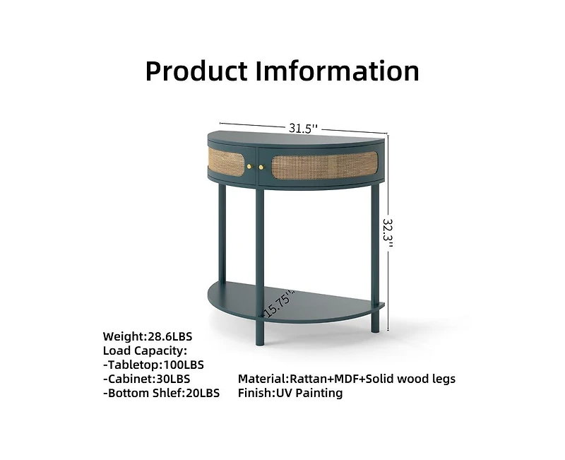 sumyeg 31.8" Corner Cabinet Side Table with 2 Rattan Storage Cabinet and Bottom Shelf