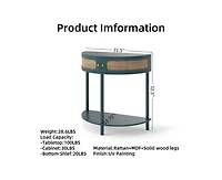 sumyeg 31.8" Corner Cabinet Side Table with 2 Rattan Storage Cabinet and Bottom Shelf