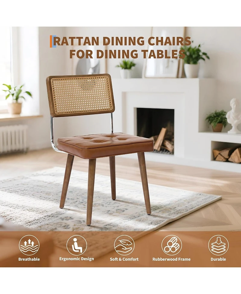 gaomon Rattan Dining Chairs Set of 2, Upholstered Boho Chairs with Solid Wood Frame