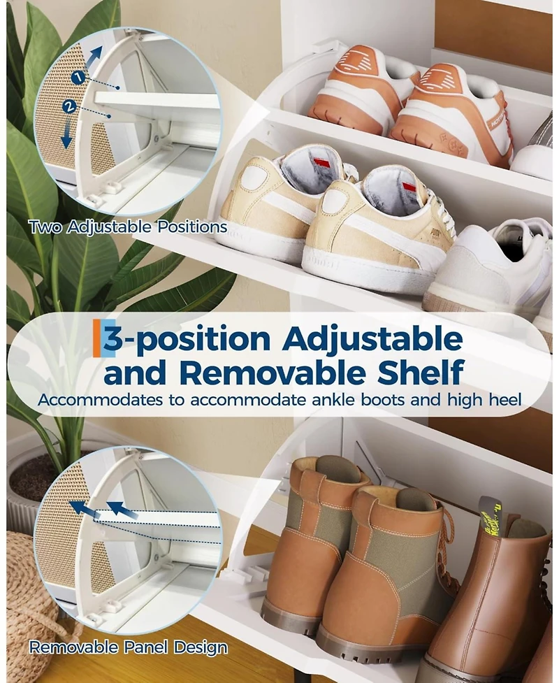 gaomon Rattan Shoe Cabinet Storage with 4 Flip Drawers and 2 Top Drawers Freestanding Shoe Organizer Wooden Slim Shoe Rack Storage