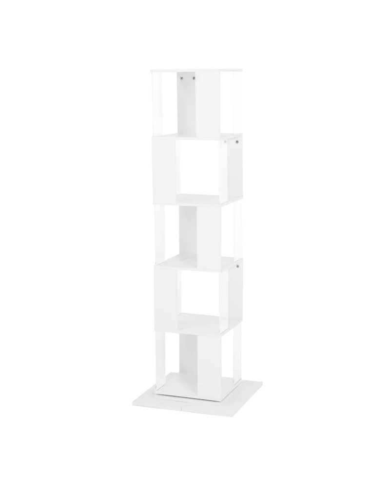 Rainsken 360° Rotating Bookshelf, 5-Tier Floor Standing Bookcase, Modern Display Rack with Acrylic Plate, Anti-toppling Base for Living Room