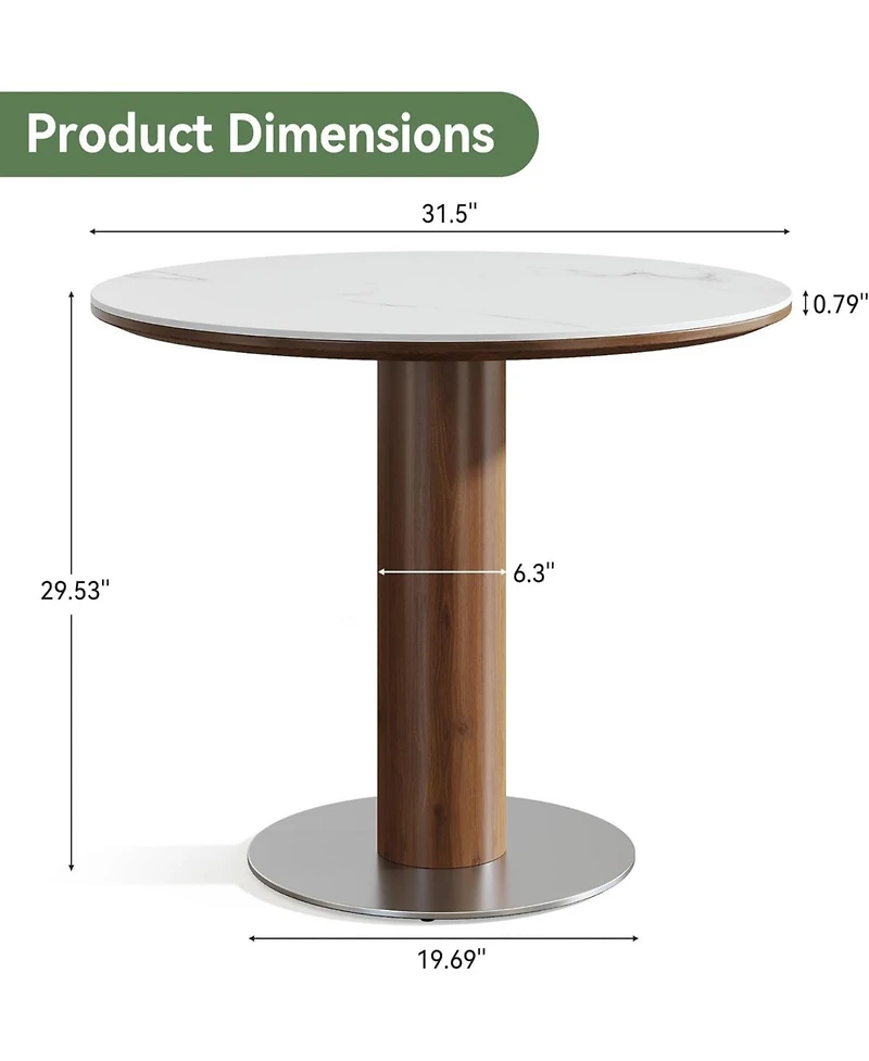 Tribesigns 31.5-Inch Round Conference Table for 2-4 People, Modern Small Meeting Room Table with Sintered Stone Tabletop and Stainless Steel Base