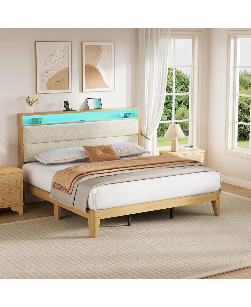 gaomon King Upholstered Bed Storage Headboard Led Boucle Platform Charging Station No Box Spring Easy Assembly