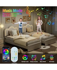 gaomon Twin Upholstered Smart Led Bed Adjustable Hills Headboard Storage Drawer Pu Leather Wooden Slats No Box Spring