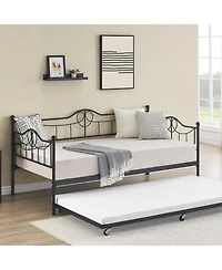 gaomon Daybed with Trundle Twin Day Bed 6 Wheels Art Sweet Heart Heavy Duty Metal Slats Pull Out Sofa Bed