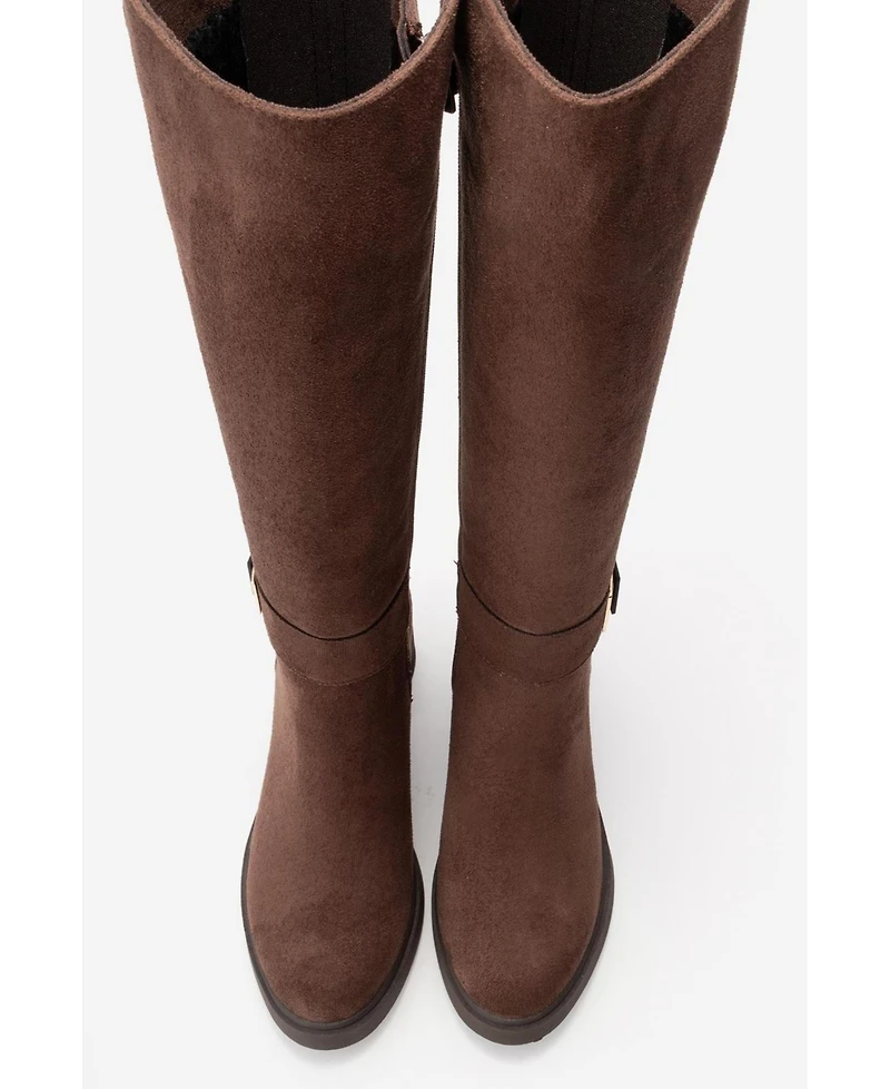 Prologue Shoes Moreni Stretch Buckle Block Heel Knee High Boot (Women)