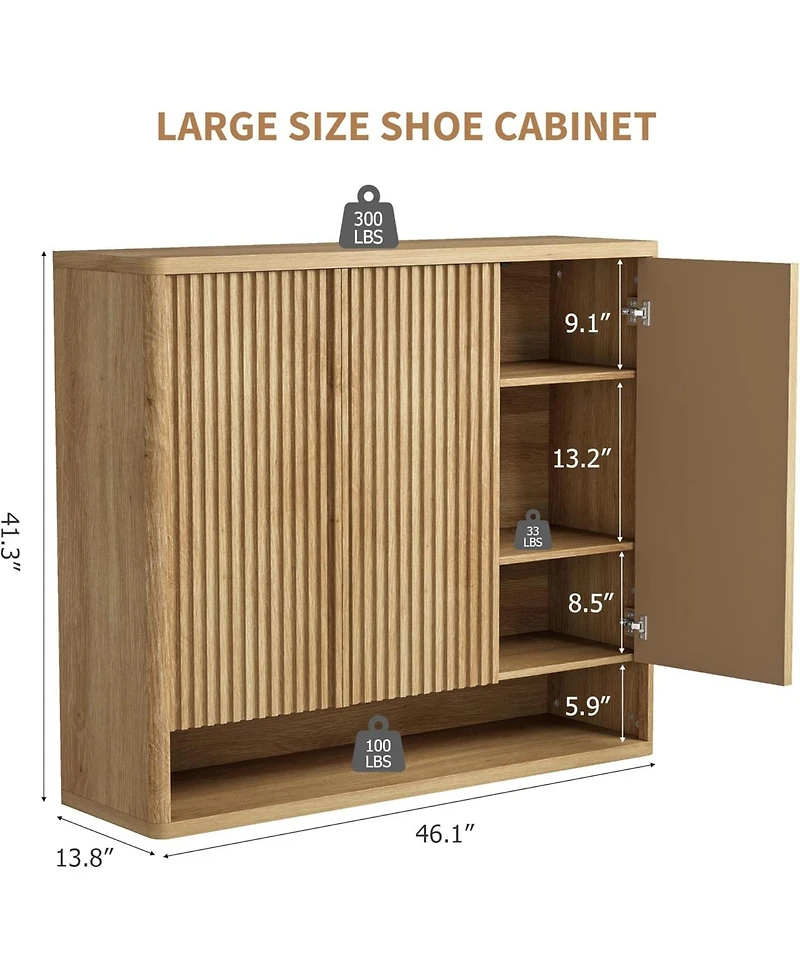 Gaomon 46-Inch Wooden Shoe Cabinet with Adjustable Shelves, Fluted-Door Large Shoe Storage Organizer, Holds 30–35 Pairs