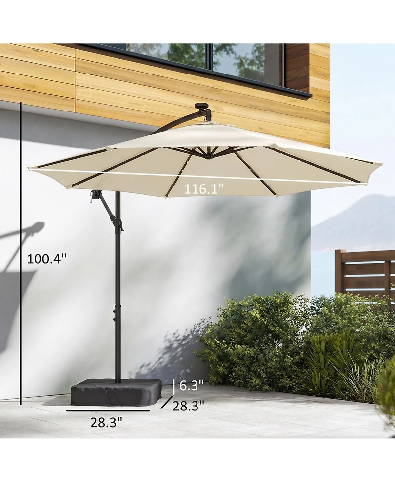 Outsunny 10 ft Offset Cantilever Patio Umbrella w/ Light, Weight,