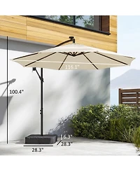 Outsunny 10 ft Offset Cantilever Patio Umbrella w/ Light, Weight,