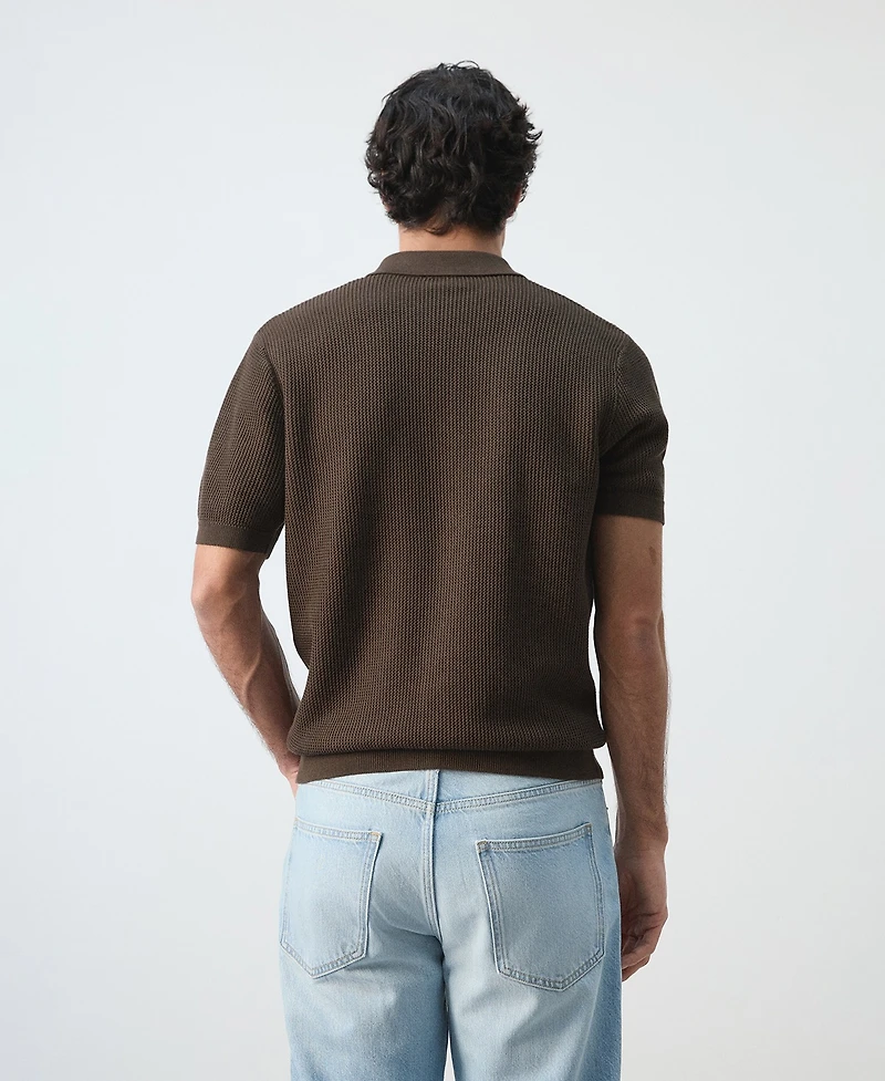 Mango Men's Cotton Structured Knit Buttons Polo Shirt