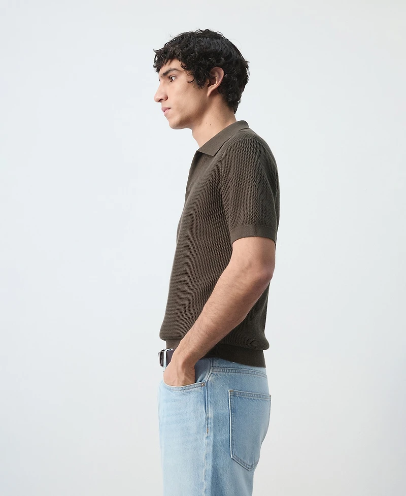 Mango Men's Cotton Knitted Structure Polo Shirt