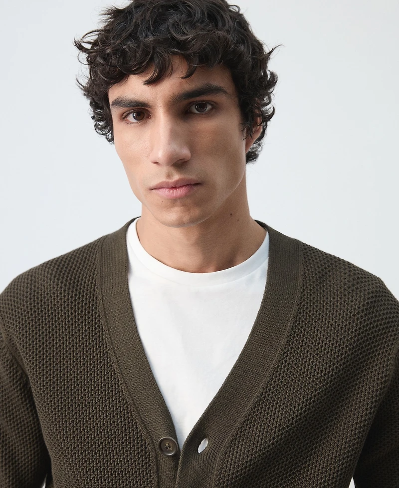 Mango Men's Medium Knit Microstructure Cardigan Sweater