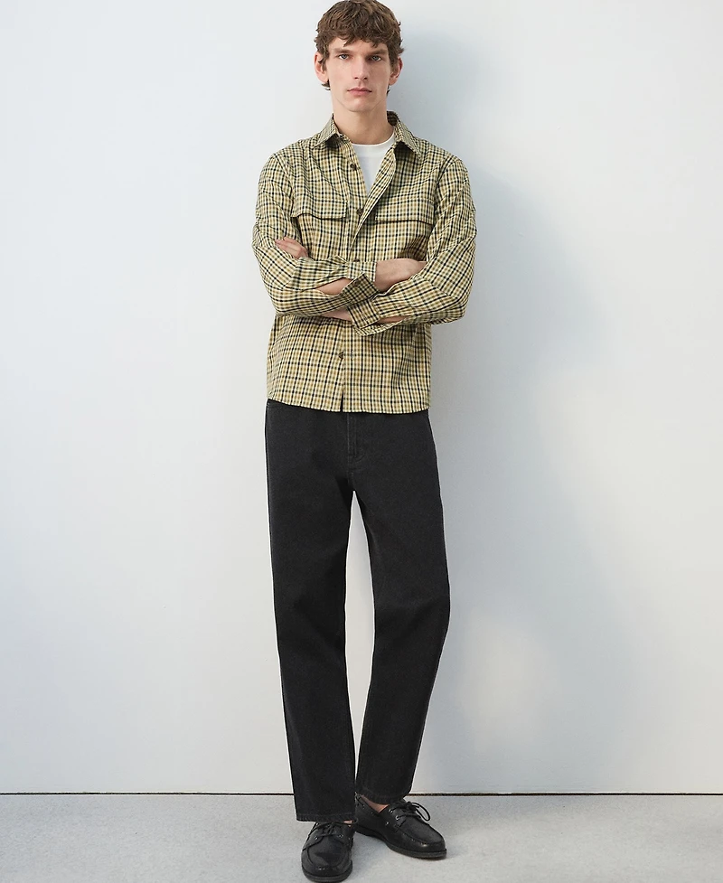 Mango Men's Plaid Print Button Jacket