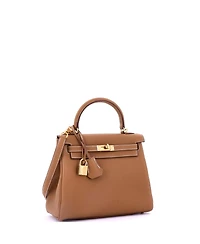 Pre-Owned HERMES Kelly Handbag Brown Togo with Gold Hardware