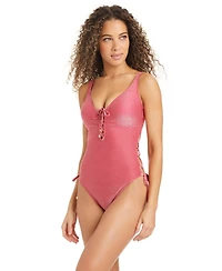 Bar Iii Women's Shimmer Lace-Up One-Piece Swimsuit, Macy's Exclusive