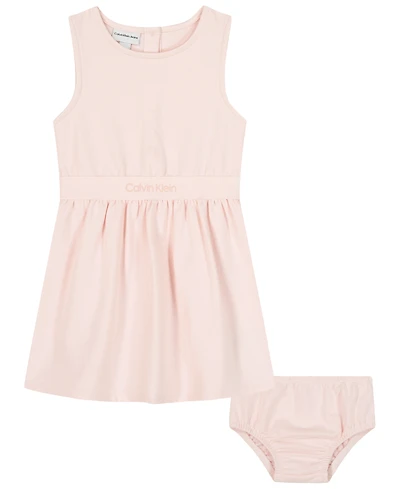 Calvin Klein Baby Girls' Fit-and-Flare Knit Logo Dress with Diaper Cover