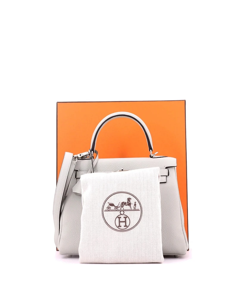 Pre-Owned HERMES Kelly 25 Handbag Grey Togo with Palladium Hardware
