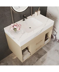 Sillysis 29.9" Floating Bathroom Vanity with Ceramic Sink, Sintered Stone Top, 2 Soft Close Drawers