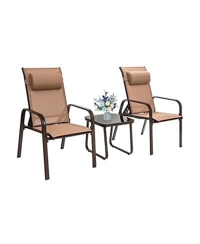Gymax 3PCS Outdoor Bistro Set Patio Conversation w/ Adjustable Backrest