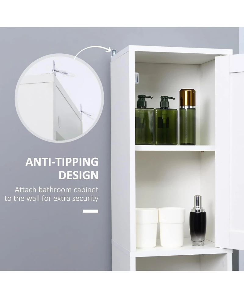 Rainsken Tall Bathroom Storage Cabinet with Mirror, Wooden Freestanding Tower Cabinet with 2 Enclosed Cabinets, 2 Middle Open Shelves for Small Spaces