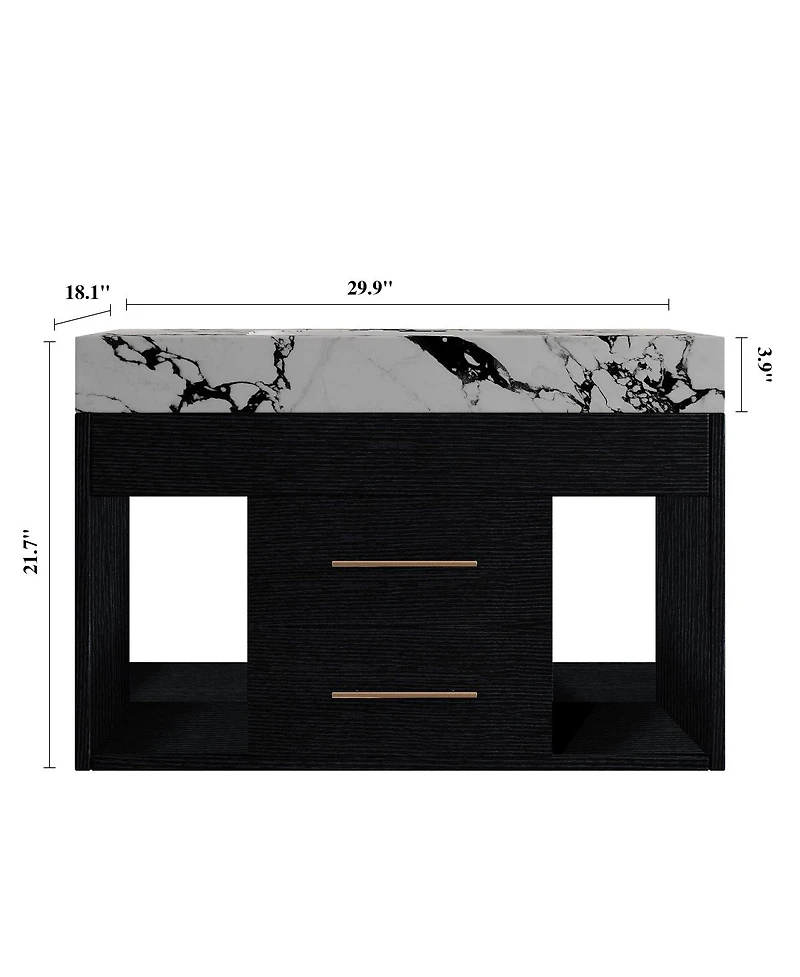 Sillysis 29.9" Floating Bathroom Vanity with Ceramic Sink, Sintered Stone Top, 2 Soft Close Drawers, Wall Mounted for Small Bathrooms