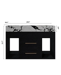 Sillysis 29.9" Floating Bathroom Vanity with Ceramic Sink, Sintered Stone Top, 2 Soft Close Drawers, Wall Mounted for Small Bathrooms