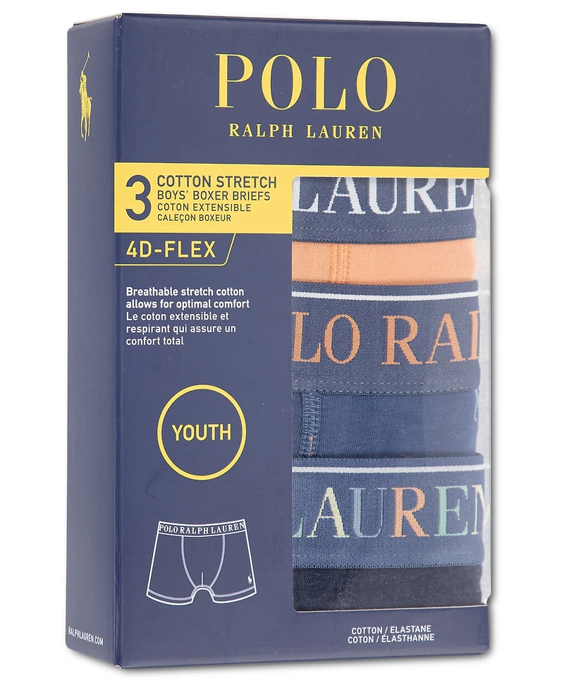 Polo Ralph Lauren Big Boys Cotton Stretch Boxer Briefs 3-Pack
