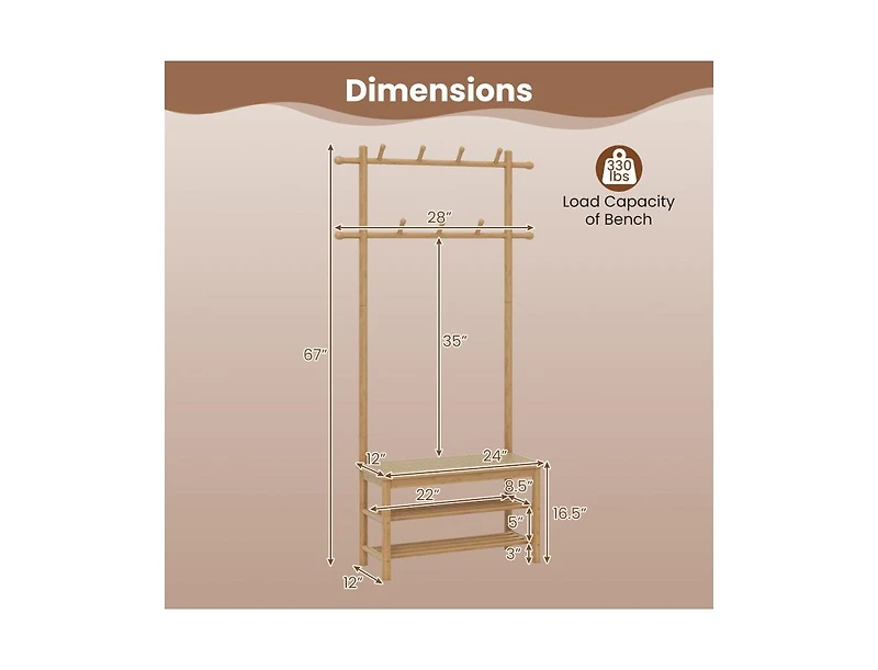 Slickblue Pe Rattan Hall Tree Coat Rack with Bench and Shoe Storage