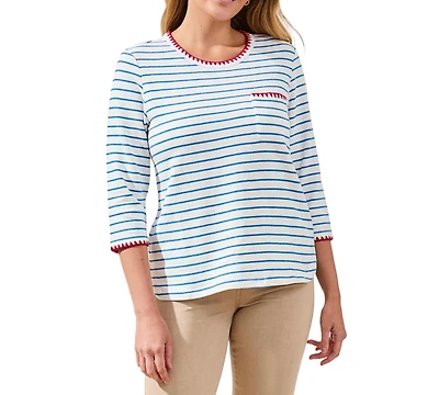 Tribal Women's Textured Stripe Knit 3/4-Sleeve Top