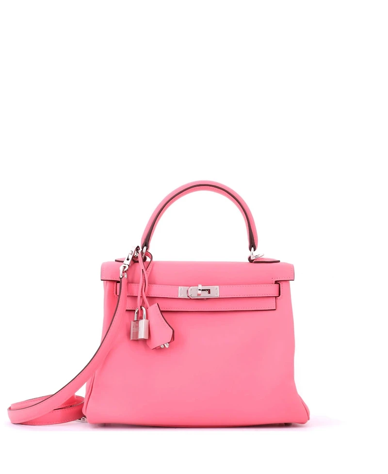 Pre-Owned HERMES Kelly 25 Handbag Pink Swift with Palladium Hardware
