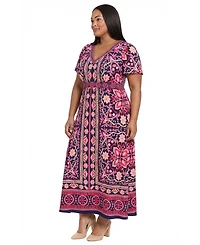 London Times Plus V-Neck Short-Sleeve Maxi Dress