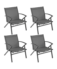 Gymax Patio Chairs 4 Pcs w/ Heavy Duty Metal Frame Curved Backrests & Armrests Outdoor
