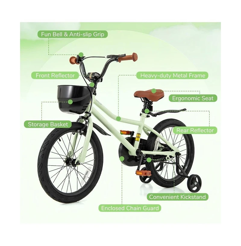 18 Inch Kids Bike Adjustable with Training Wheels for 4-8 Years Old