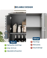 gaomon 31" Fluted Sliding Door Sideboard,Modern Wooden Storage Cabinet with Metal Base