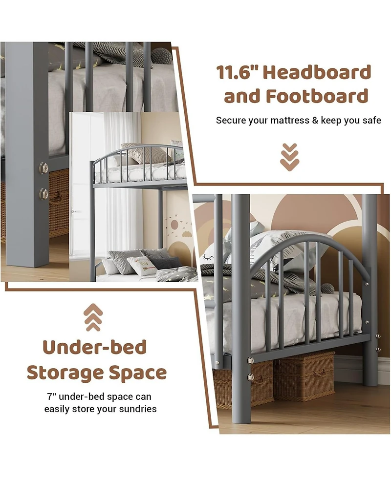 gaomon Metal Bunk Bed Twin Over Twin, Heavy Duty Bunkbeds Frame with Arched Guardrail and Safety Ladder