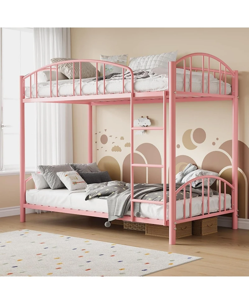 gaomon Metal Bunk Bed Twin Over Twin, Heavy Duty Bunkbeds Frame with Arched Guardrail and Safety Ladder